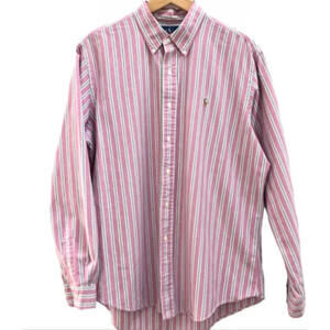 Men's Polo Ralph Lauren Oxford Stripe Shirt Pink L NWT